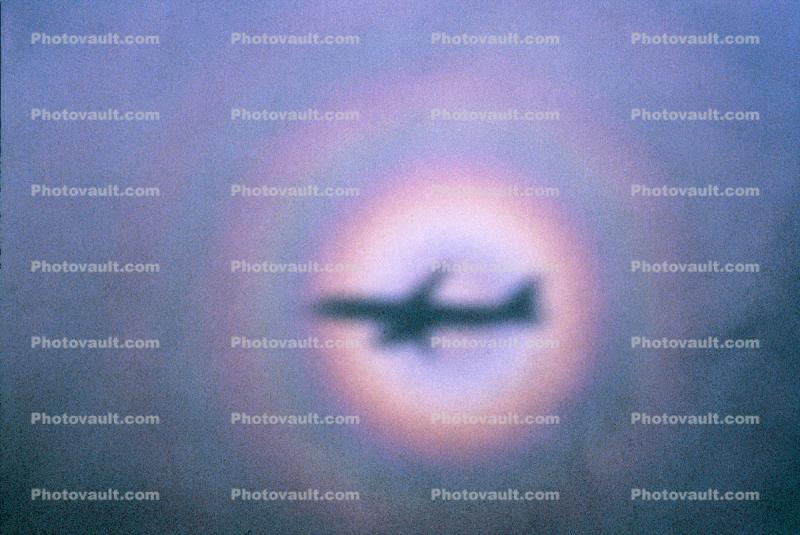 360 degree Rainbow over Southern California, Airbus A320 series, Landing Shadow, Glory Ring Halo, Cloudbow, daytime, daylight