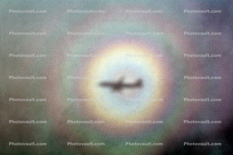 360 degree Rainbow over California, Southern California, Airbus A320 series, Shadow, 360 degree rainbow, Glory Ring Halo, Cloudbow, daytime, daylight
