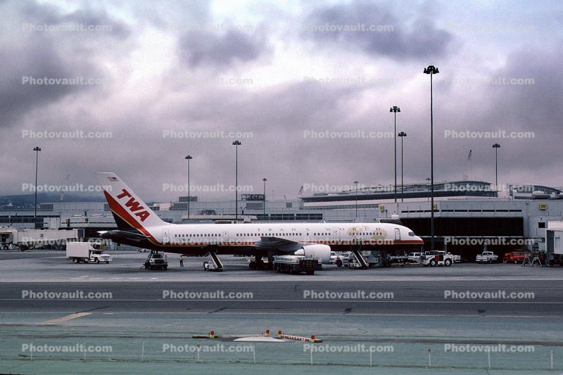 N718TW, Trans World Airlines TWA, Boeing 757-231, (SFO), PW2037, PW2000, August 1999