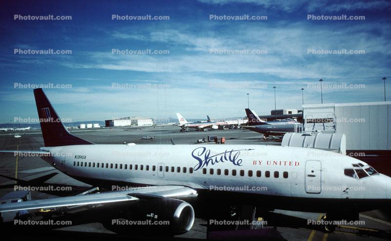 N394UA, Shuttle by United, Boeing 737-322, 737-300 series, CFM56-3C1,  (SFO), CFM56