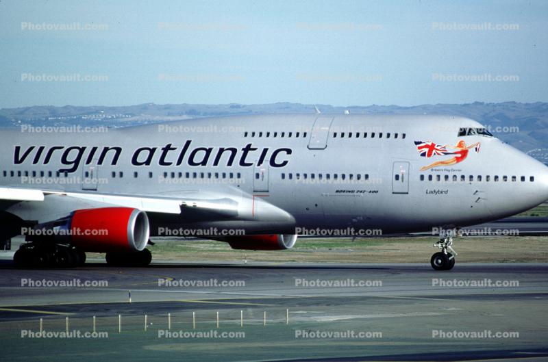 G-VAST, Boeing 747-41R, Virgin Atlantic Airways, San Francisco International Airport (SFO), 747-400 series, CF6, Ladybird, CF6-80C2B1F