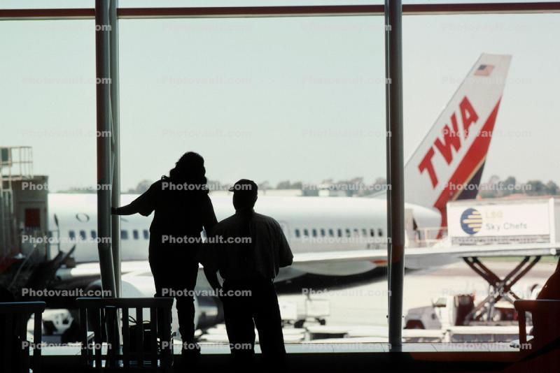 Passengers Peer Through a window, Trans World Airlines TWA