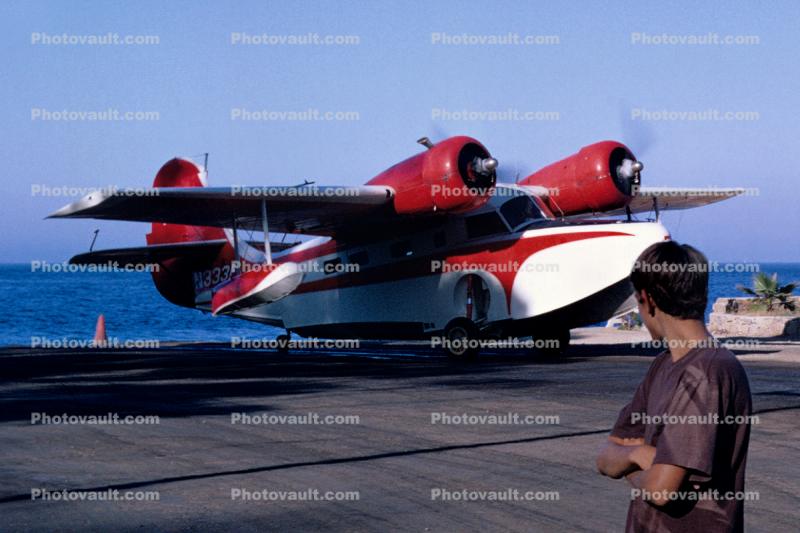 N333F, Catalina Airlines, Grumman G21, Island, Ramp, 1960s