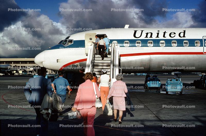 Passengers Boarding, Stairs, Steps, United Airlines UAL, Douglas DC-8