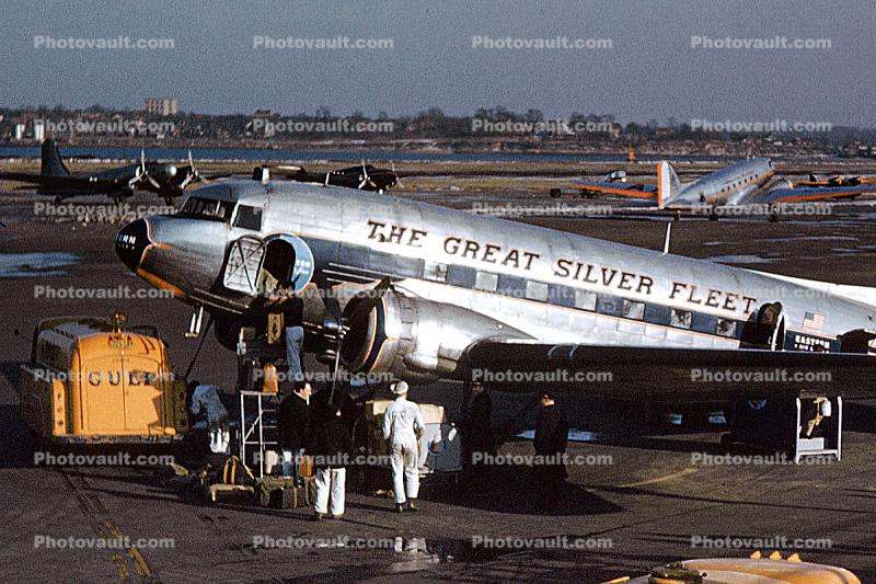 The Great Silver Fleet, Gulf Fuel Truck, Douglas DC-3 Twin Engine Prop, 1940s, Ground Equipment, Fueling, tanker