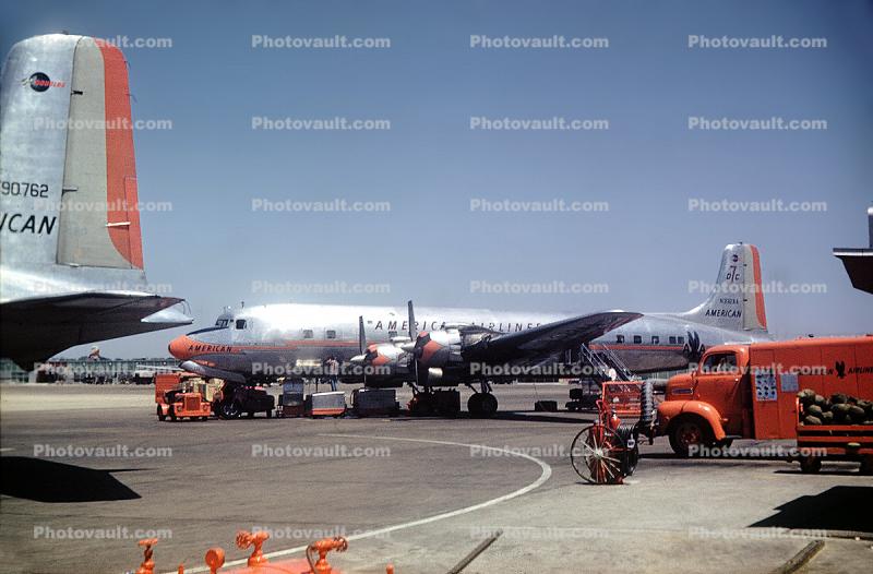 N33211, American Airlines AAL, Fuel Truck, Douglas DC-7, Ground Equipment, 1950s