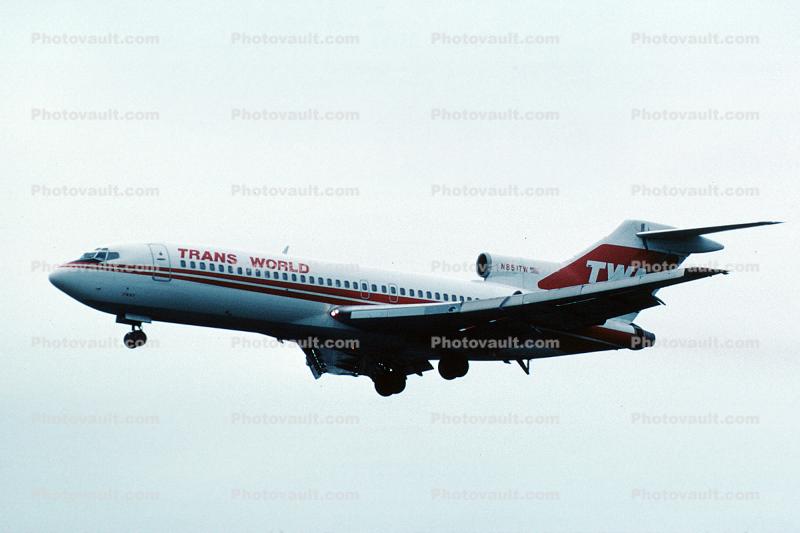 N851TW, Trans World Airlines TWA, Boeing 727-31, JT8D-7, JT8D, 1978, 1970s