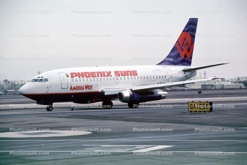 N708AW, Phoenix Suns Basketball Team Plane, Boeing 737-112, America West Airlines AWE, 737-100 series, JT8D-9A, JT8D