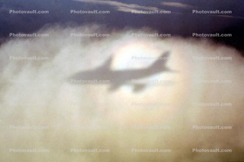Airbus A340, 360 degree rainbow, Landing Shadow, Glory Ring Halo, Cloudbow, daytime, daylight