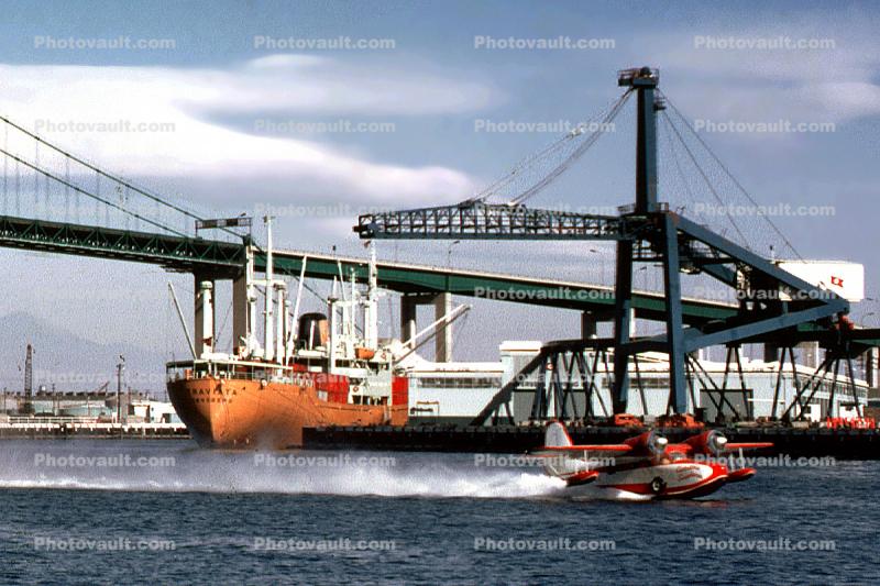 Los Angeles Harbor, Catalina Airlines, Vincent Thomas Bridge, Taking-off for Catalina Island, December 1969, State Route-47, Harbor, 1960s