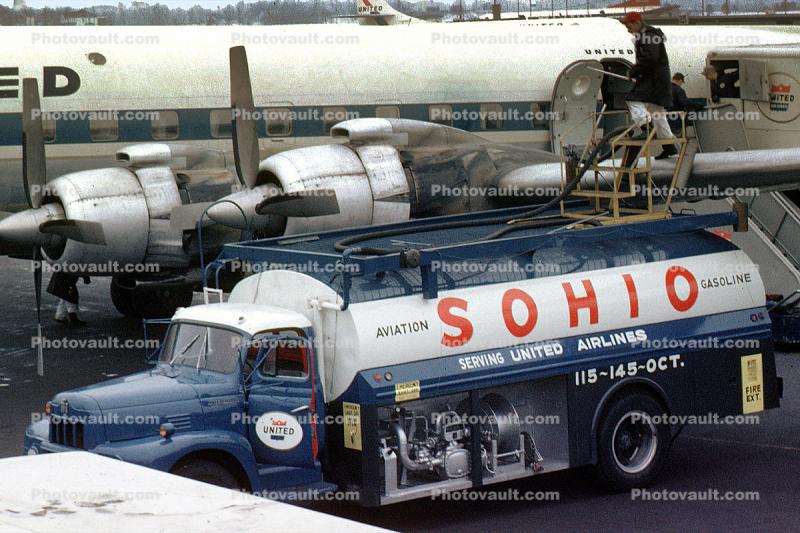 Sohio Fuel Truck, International Harvester, Refueling, Serving United Airlines, Ground Equipment, Fueling, tanker, 1963, 1960s