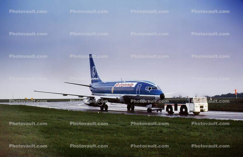 OO-PLH, Britannia, Boeing 737-247, Pushertug, tow tractor, 737-200 series, pushback tug, tractor, JT8D