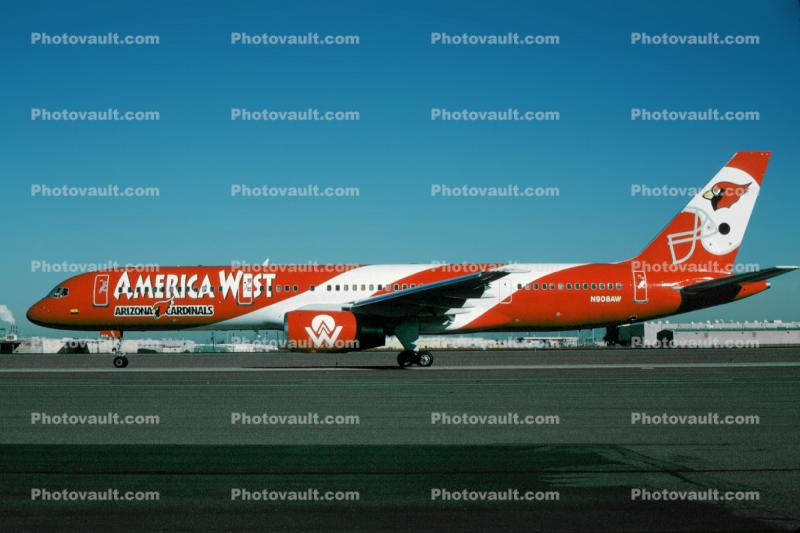 N908AW, Arizona Cardinals Footbal Team, Boeing 757-2G7, America West Airlines AWE, Arizona Cardinals