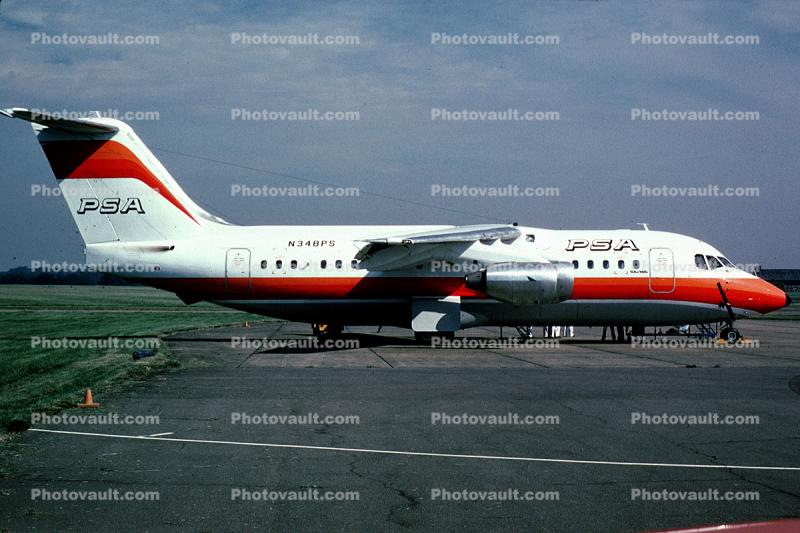 N348PS, Bae 146-200, PSA, Pacific Southwest Airlines, Lycoming ALF502R-5 Jet Engines, Smileliner