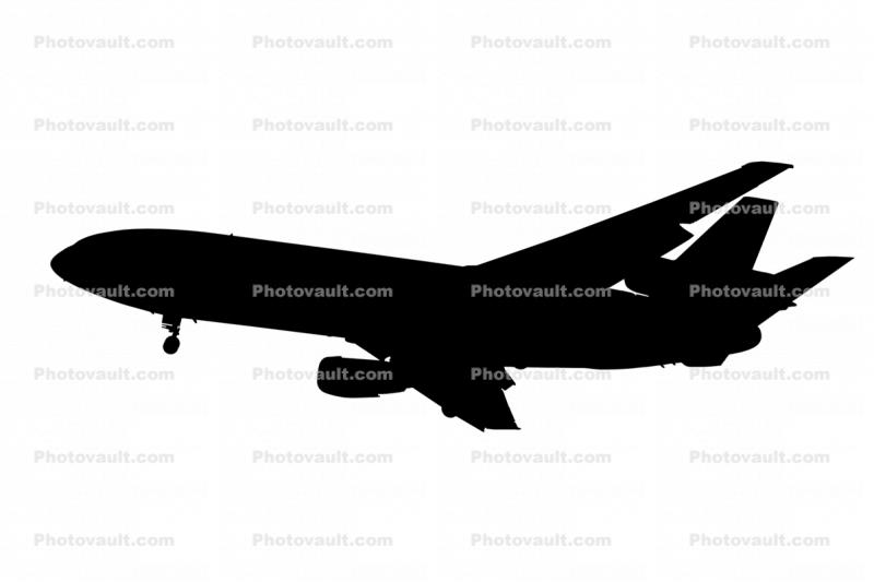 Douglas DC-10-30 silhouette, logo, landing, airborne, flying