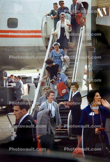 Connie, Women Passengers Disembarking, TWA, 1950s