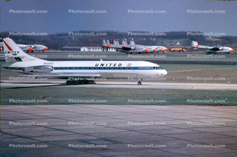 N1005U, United Airlines UAL, SE-210 Caravelle-VIR. Serial, 90