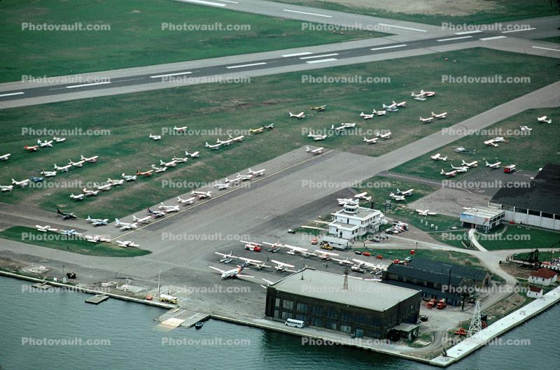Hangar, Runway, buildings, seaplane ramp, control tower