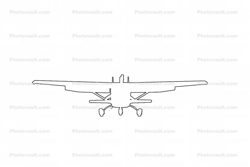 Cessna 172  line drawing, outline, head-on