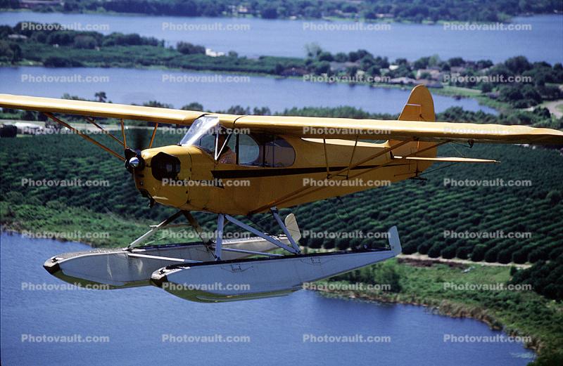 N3470K, Piper J3C-65, Lakes, Flight, Flying, Airborne