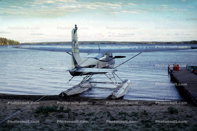Dock, lake, floats, water, nature, sand, beach, Nungesser Lake Lodge Ontario, August 1965