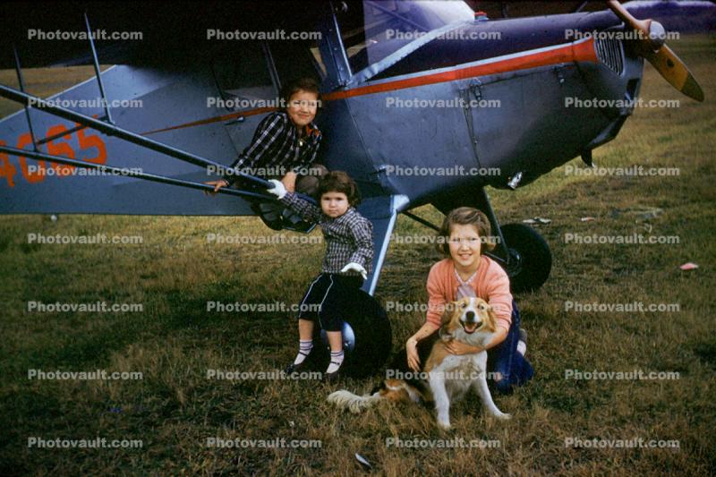 Brother, Sister, Siblings, smiles, N44065, Taylorcraft, 1958, 1950s