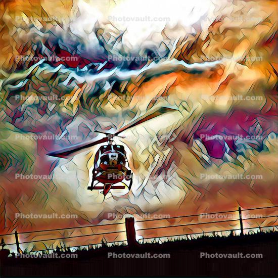 Helicopter Flight, Cal Fire UH-1H Super Huey, Abstract