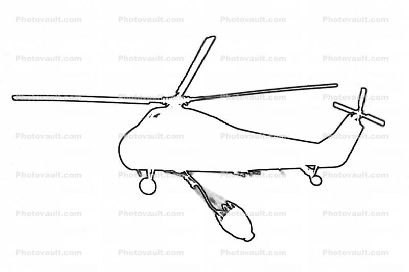 Firefighting Helicopter Line Drawing, outline