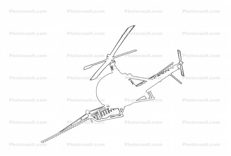 Hiller UH-12 Line Drawing, outline