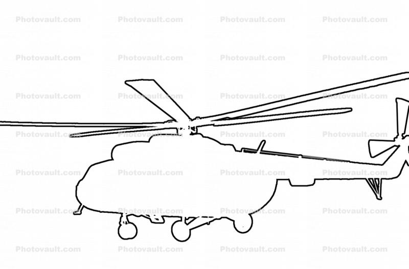 MI-8 (MI 17) Multi-Mission Helicopter Line Drawing, shape, Mil Mi-8T Hip