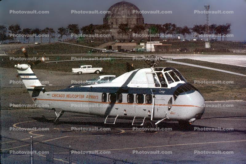 N867, Chicago Helicopter Airways, Sikorsky S-58C, Car, Automobile, Vehicle, 1950s