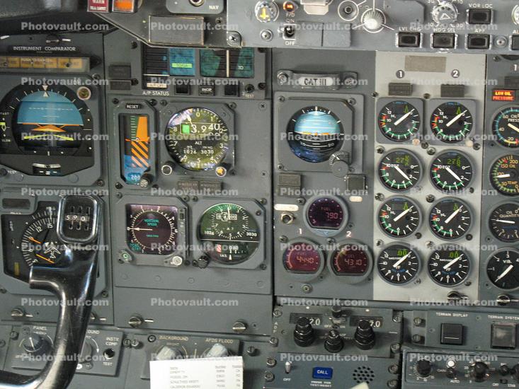 instruments, dials, Cockpit, Boeing 737, Steam Gauges