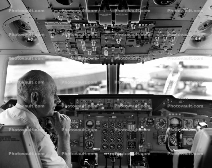 Captain in the Cockpit, Pilot Portrait, 1973, 1970s