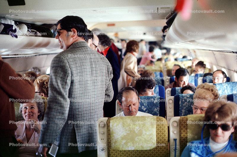 inside the cabin, passengers, 1970s