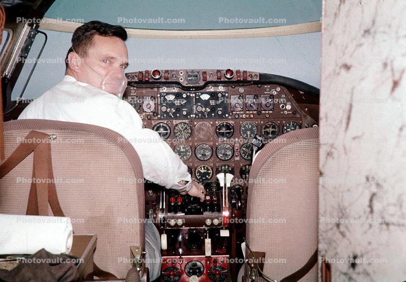 Pilot, oxygen mask, Man, Male, 1950s