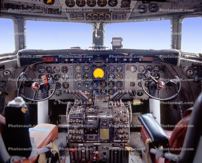 DC-6B Cockpit, Windshield, Control Column,1950s