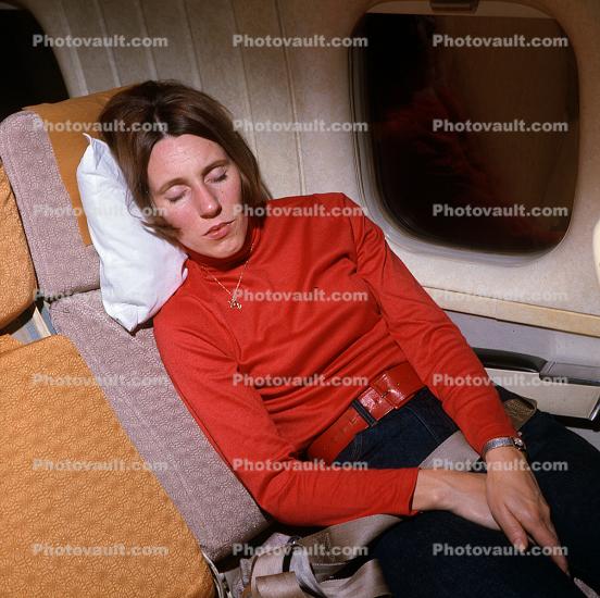 sleeping on a flight, Female Passenger, woman