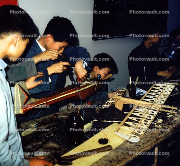Chinese Students Building Model Airplanes, July 1973, 1970s