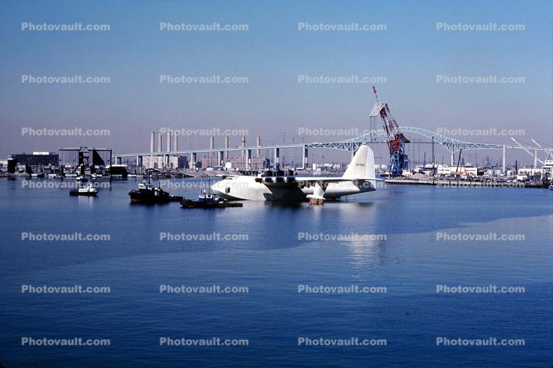 Spruce Goose, Long Beach Harbor, Gerald Desmond Bridge, steel truss arch
