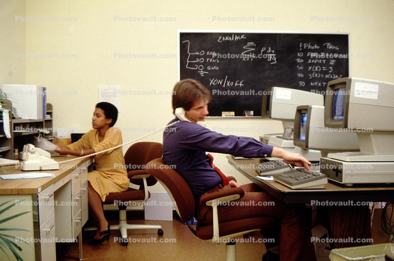 Man on Phone, Telephone, Hewlett Packard 125 Desktop Computer