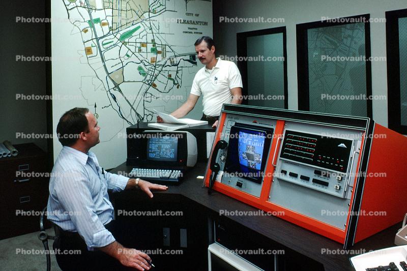 Men at Computer Traffic Control Console, VMS 220 Multinonicx, Map