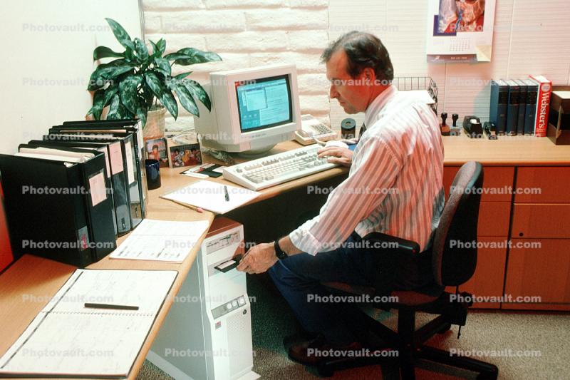 Man at Desktop Computer, Monitor, male