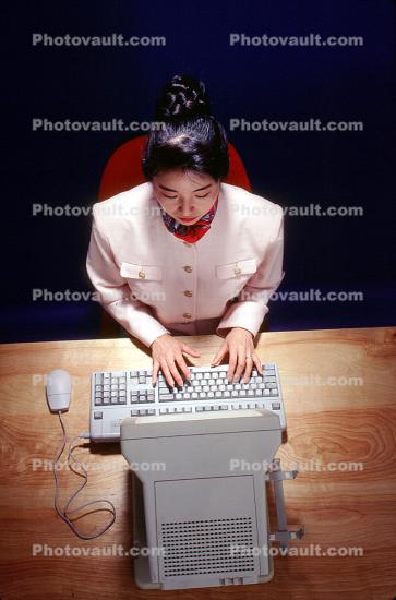 Woman at Desktop Computer, female, keyboard, 1995, 1990's