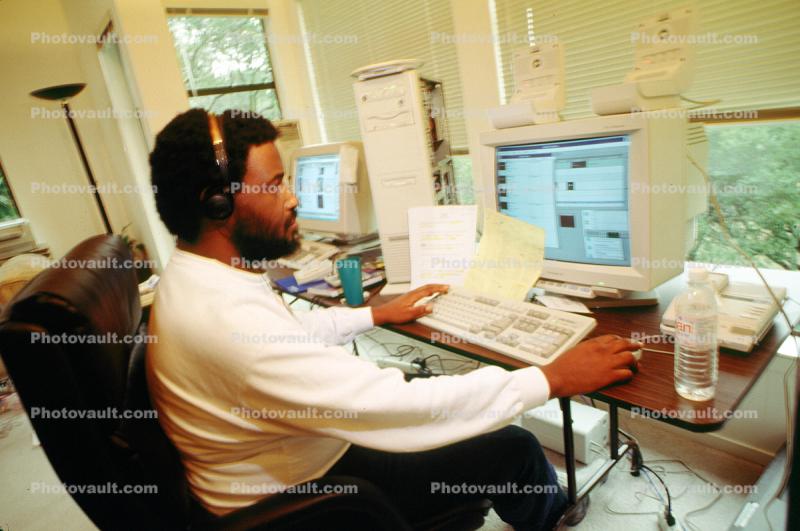 Man at Desktop Computer, male, keyboard, 1995, 1990's