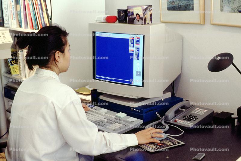 Office, Woman with Desktop Computer, monitor, telephone
