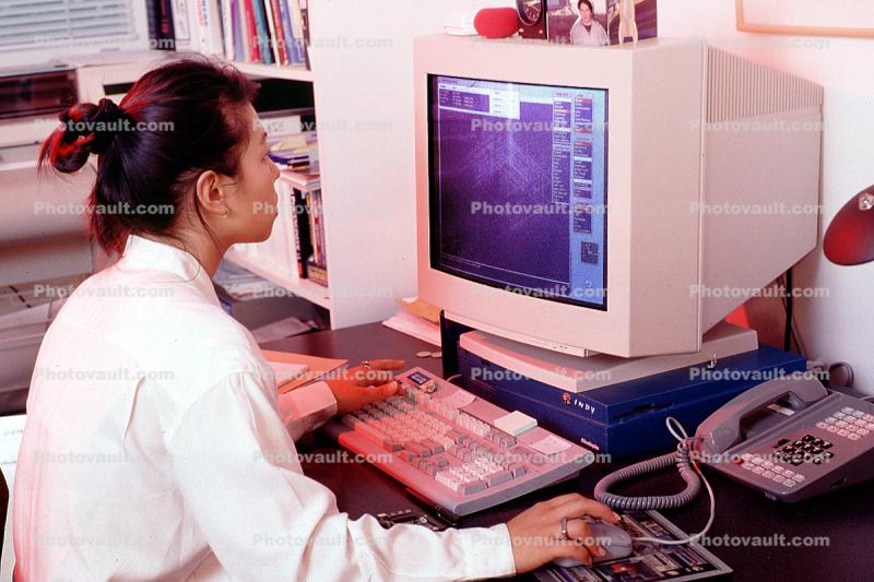 Office, Woman with Desktop Computer, monitor, telephone