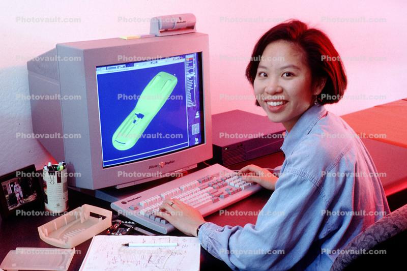 Office, Woman with Desktop Computer, monitor