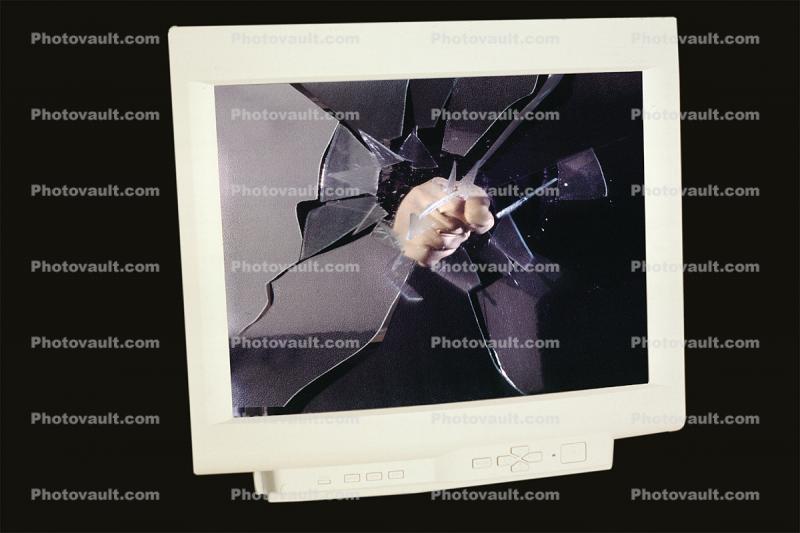 Shattered Glass, Fist Punch, hand, Monitor
