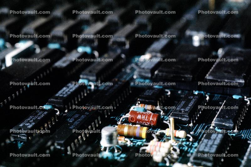Circuit Board, Transistors, Resistors, Diodes, Integrated Circuits, IC-Chips, Chips