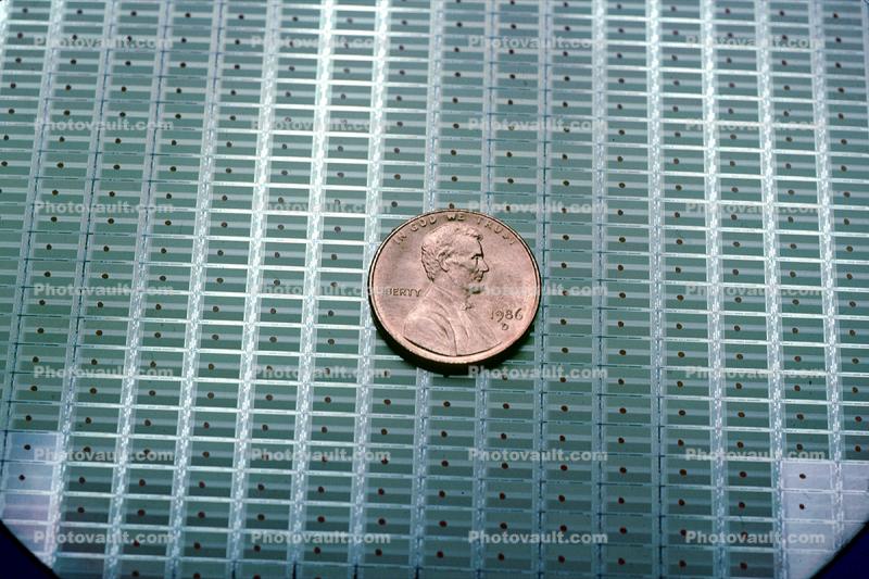 Wafer, Penny, Coin, Integrated Circuits, chips